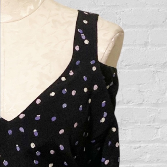 Anthropologie Maeve Bremen Polka Dot Cold Shoulder Top Navy Large - Picture 3 of 12